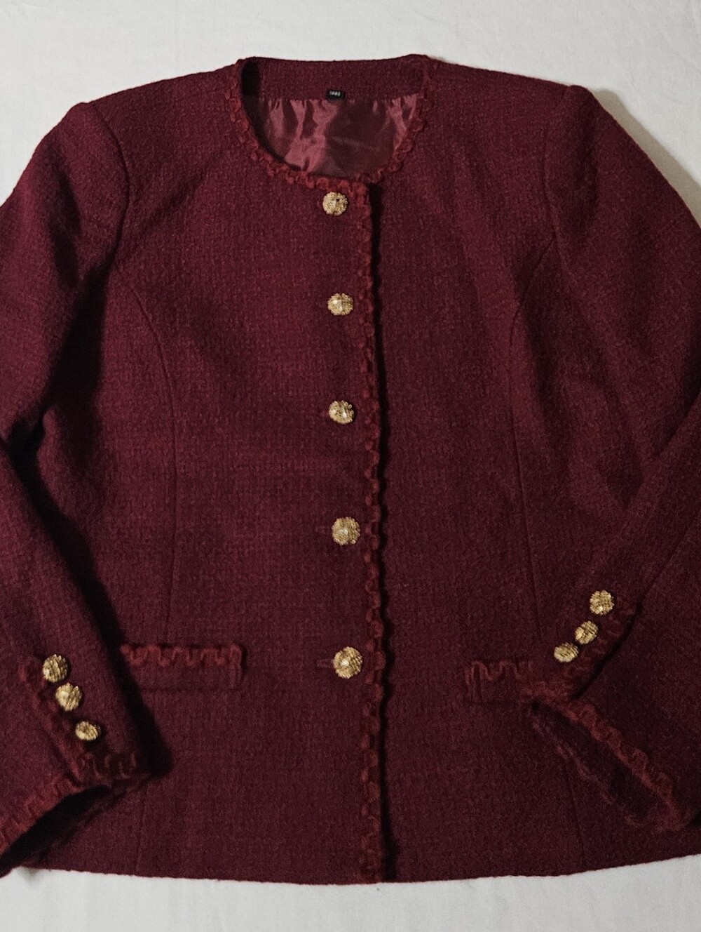 Japanese Burgundy Wool Tweed Blazer Gold Buttons Women’s M